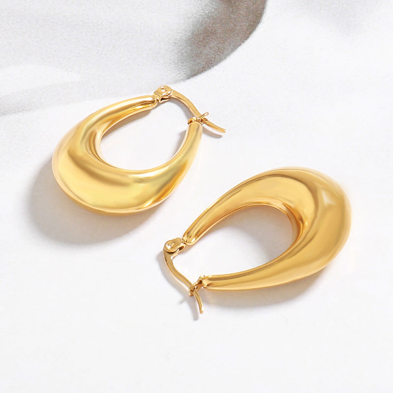 Geometric Circle Stainless Steel Earrings - Gold Plated Minimalist Jewelry for Women