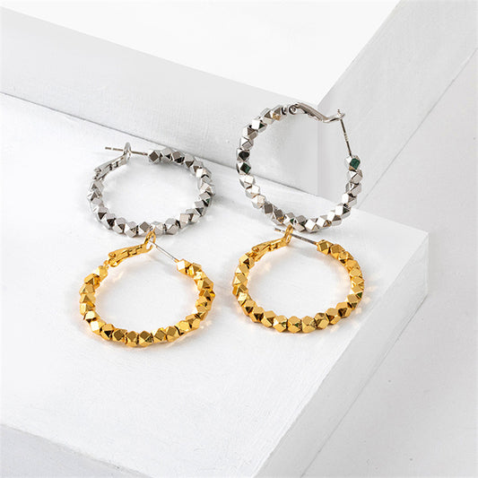 Geometric Circle Stud Earrings in Gold & White Gold - 30mm Fashion Statement Jewelry for Women