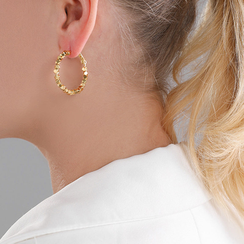Geometric Circle Stud Earrings in Gold & White Gold - 30mm Fashion Statement Jewelry for Women