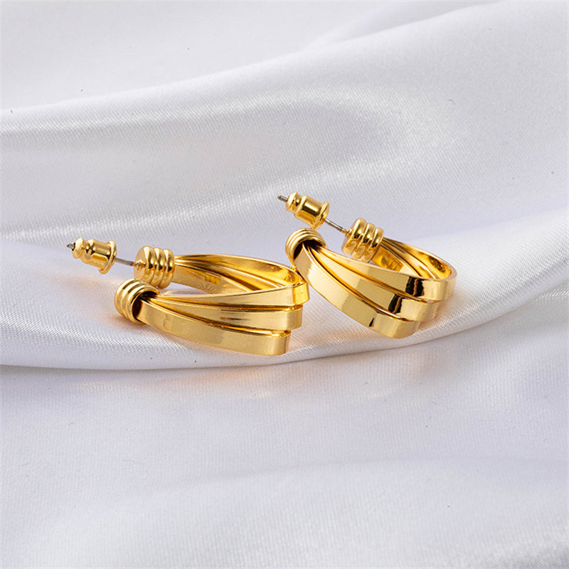 Geometric Circle Stud Earrings in Gold & White Gold - 32.9mm Statement Jewelry with 925 Silver Posts