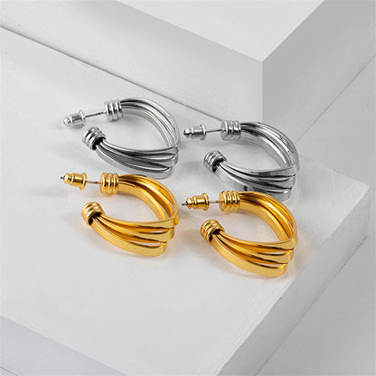 Geometric Circle Stud Earrings in Gold & White Gold - 32.9mm Statement Jewelry with 925 Silver Posts
