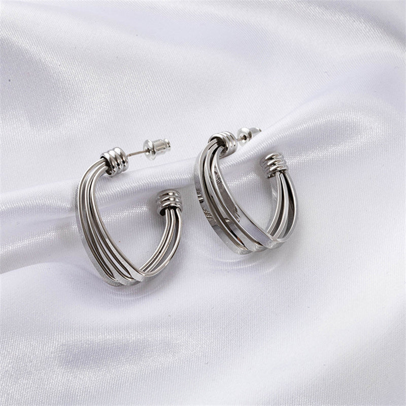 Geometric Circle Stud Earrings in Gold & White Gold - 32.9mm Statement Jewelry with 925 Silver Posts