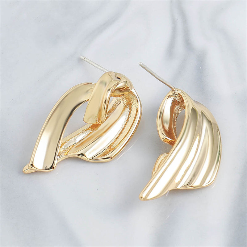 Geometric Fan-shaped Stud Earrings with Floral Motif in Genuine Gold Plating