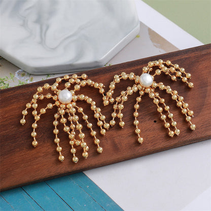 Geometric Freshwater Pearl Drop Earrings in Genuine Gold Plating