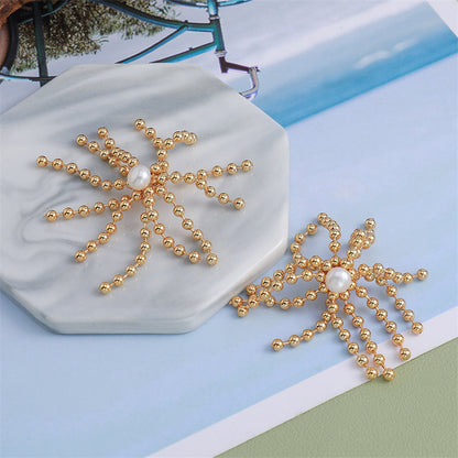 Geometric Freshwater Pearl Drop Earrings in Genuine Gold Plating