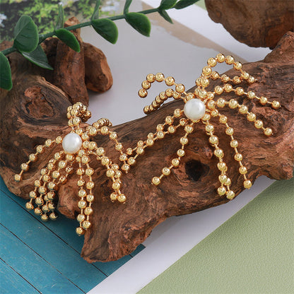 Geometric Freshwater Pearl Drop Earrings in Genuine Gold Plating
