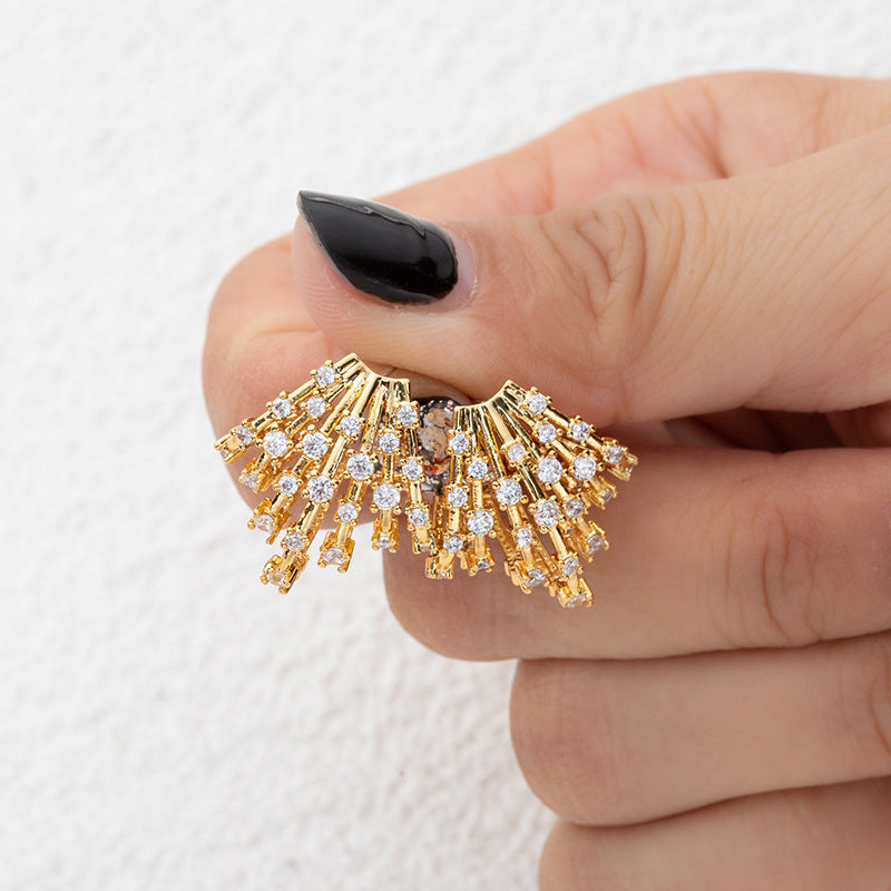 Geometric Fringe Drop Earrings with Zircon & 925 Silver Posts - 18K Gold Plated Sweet & Edgy Style
