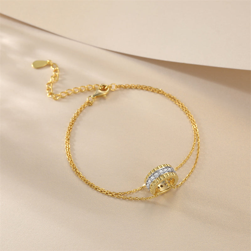 Geometric Gold-Plated 925 Silver Bracelet with Zirconia Stones