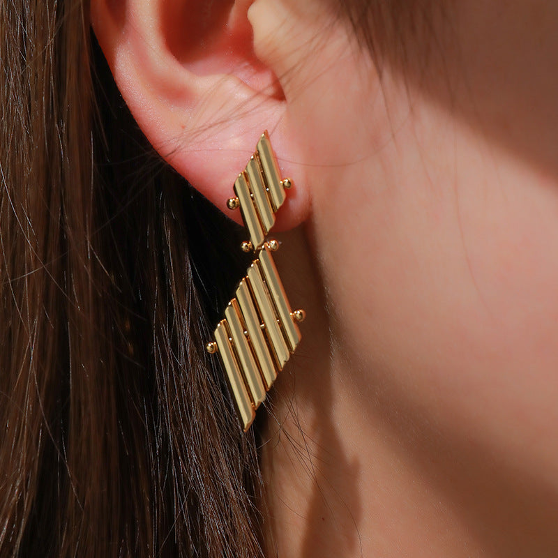 Geometric Gold-Plated Statement Drop Earrings with Circular and Square Motifs