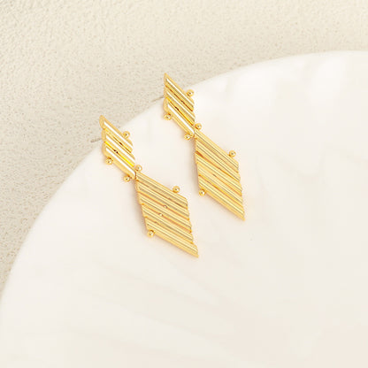 Geometric Gold-Plated Statement Drop Earrings with Circular and Square Motifs