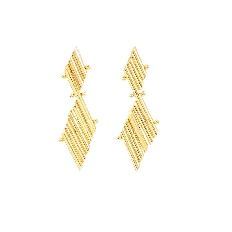 Geometric Gold-Plated Statement Drop Earrings with Circular and Square Motifs