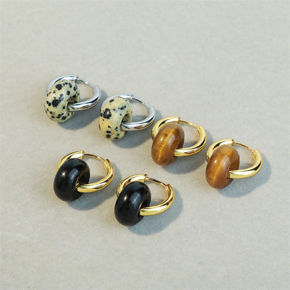 Geometric Gold-Plated Tiger's Eye, Black Onyx, and Speckled Stone Earrings for Women