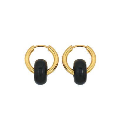 Geometric Gold-Plated Tiger's Eye, Black Onyx, and Speckled Stone Earrings for Women