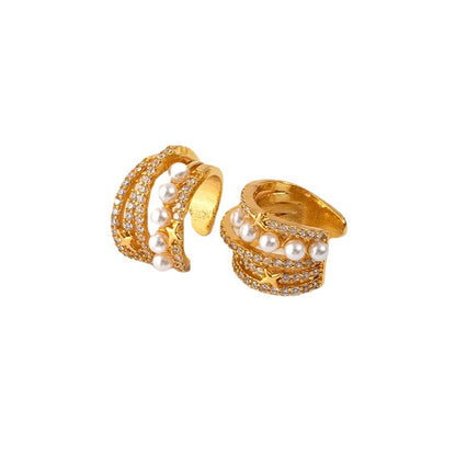 Geometric Gold Plated Ear Cuff & Cartilage Clips -  Circle Design Ear Climbers for Women