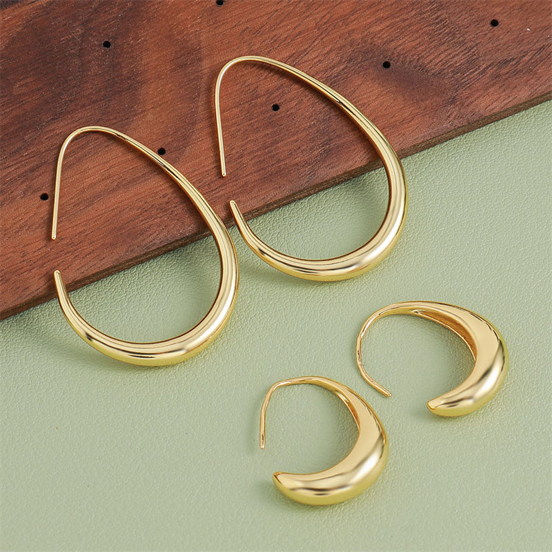 Geometric Gold Plated Hoop Earrings for Women - Large & Small Size Light Luxury Circle Design