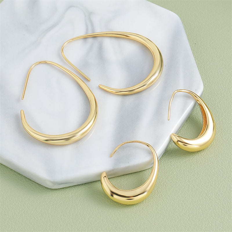 Geometric Gold Plated Hoop Earrings for Women - Large & Small Size Light Luxury Circle Design