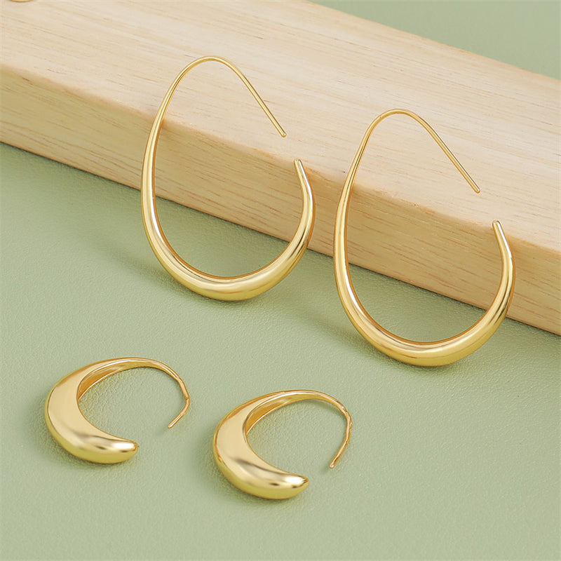 Geometric Gold Plated Hoop Earrings for Women - Large & Small Size Light Luxury Circle Design