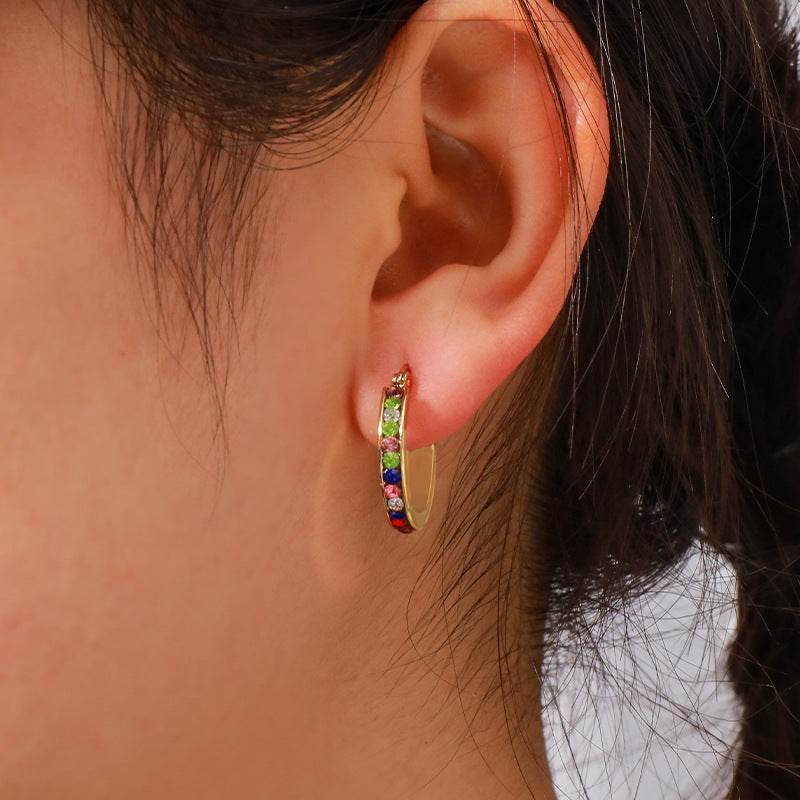 Geometric Gold Plated Stainless Steel Stud Earrings - Light Luxury Circle Design for Women