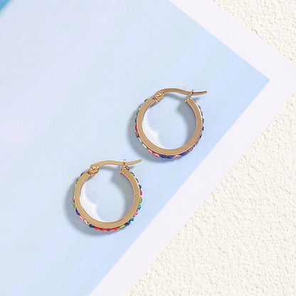 Geometric Gold Plated Stainless Steel Stud Earrings - Light Luxury Circle Design for Women