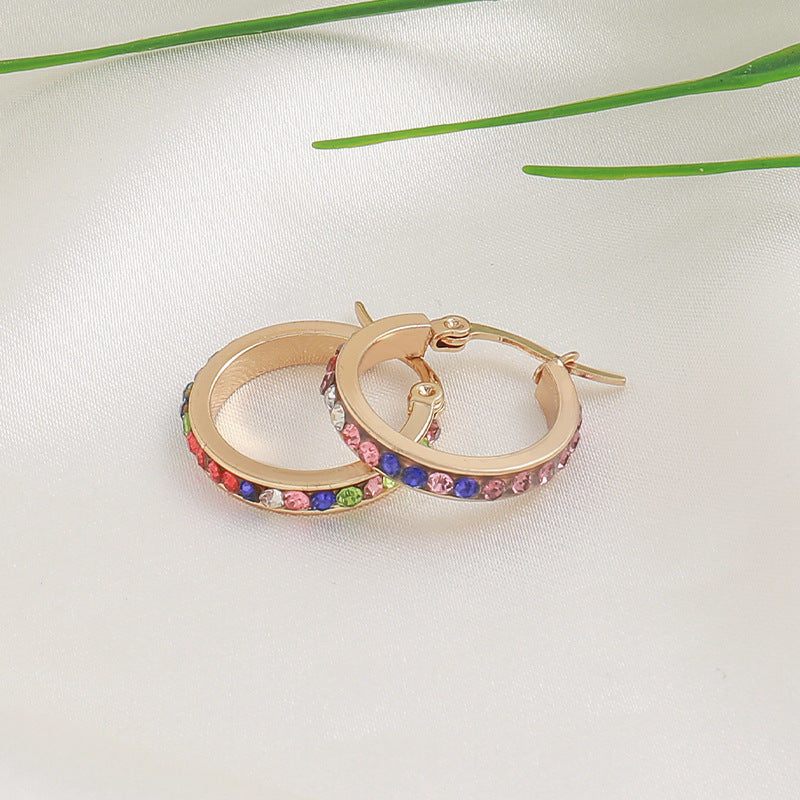 Geometric Gold Plated Stainless Steel Stud Earrings - Light Luxury Circle Design for Women