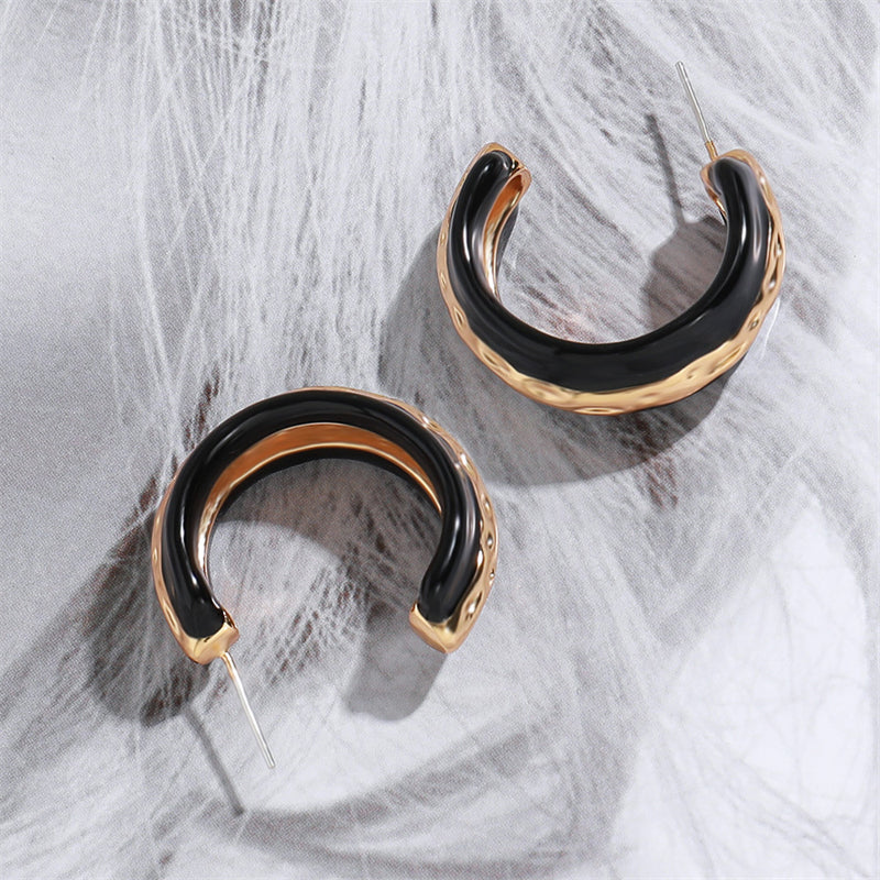 Geometric Gold & Black Gold Plated Brass Circular Earrings for Women - Light Luxury Everyday Jewelry