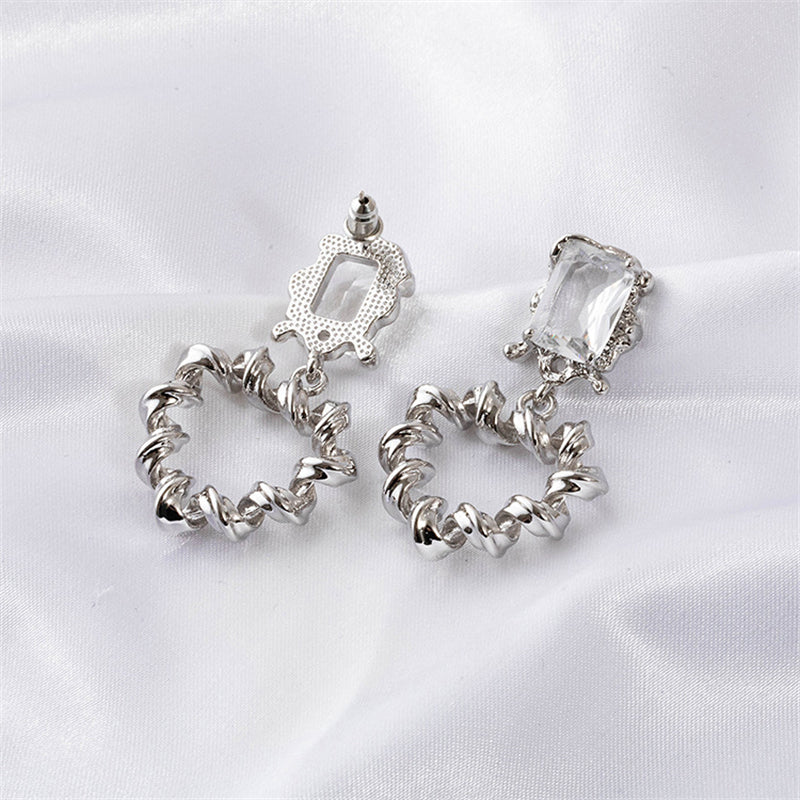 Geometric Gold or White K Gold Plated Copper Earrings with Round Zircon – Natural Fresh Sweet Style