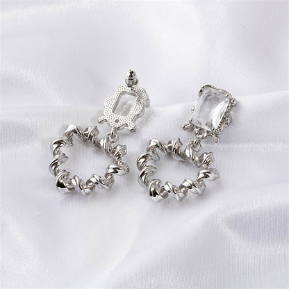 Geometric Gold or White K Gold Plated Copper Earrings with Round Zircon – Natural Fresh Sweet Style