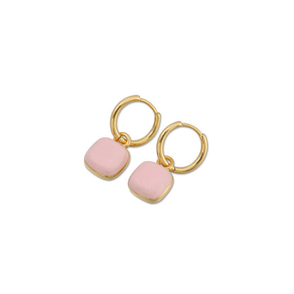 Geometric Heart & Square Stud Earrings - Enamel Color Gold Plated Cute Studs for Women