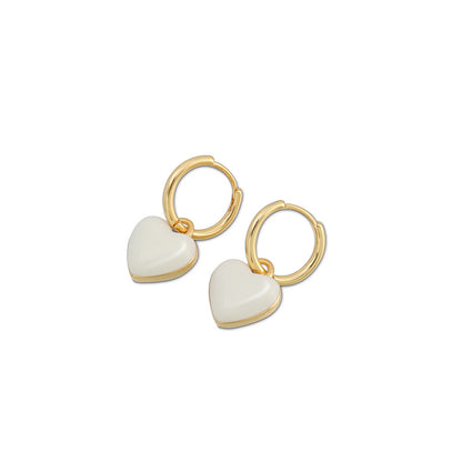 Geometric Heart & Square Stud Earrings - Enamel Color Gold Plated Cute Studs for Women