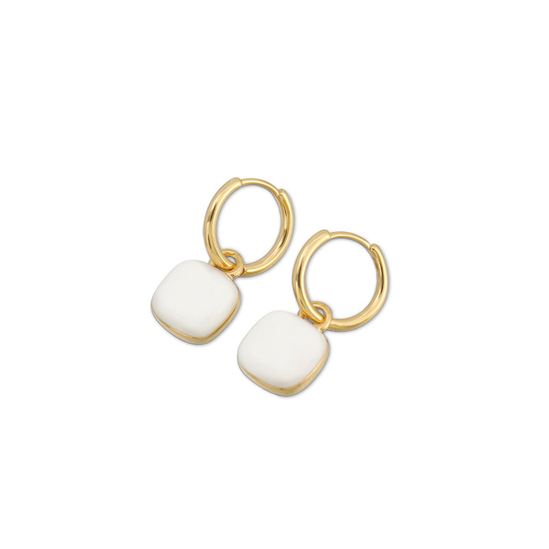 Geometric Heart & Square Stud Earrings - Enamel Color Gold Plated Cute Studs for Women