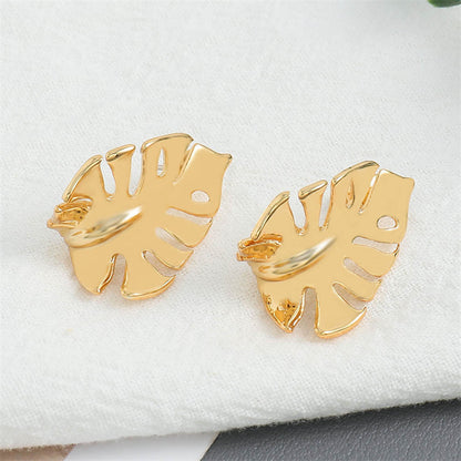 Geometric Leaf Design Stud Earrings in Genuine Gold Plating
