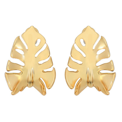 Geometric Leaf Design Stud Earrings in Genuine Gold Plating