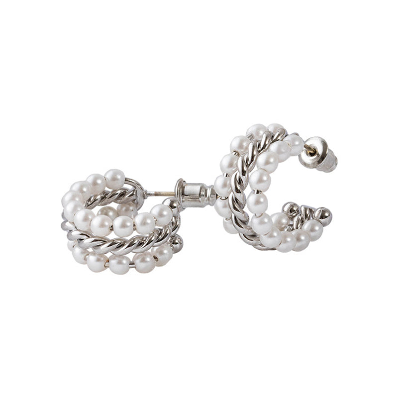 Geometric Pearl Accent Stud Earrings with 925 Silver Posts - Gold & White Gold Minimalist Design