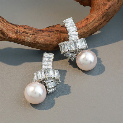 Geometric Silver Plated Drop Earrings with Crystal Accents - Circular & Square Design