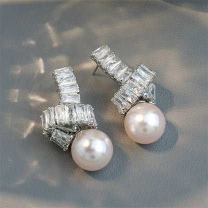 Geometric Silver Plated Drop Earrings with Crystal Accents - Circular & Square Design