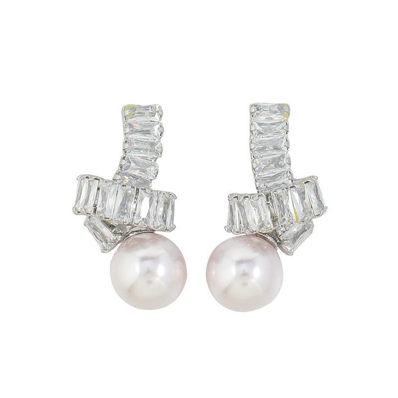 Geometric Silver Plated Drop Earrings with Crystal Accents - Circular & Square Design