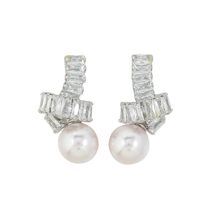Geometric Silver Plated Drop Earrings with Crystal Accents - Circular & Square Design