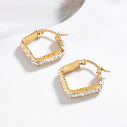 Geometric Square Gold Plated Stud Earrings - Brass & Stainless Steel Light Luxury Jewelry for Women