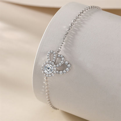 Geometric Wing Design 925 Silver Zirconia Bracelet - Contemporary European Jewelry