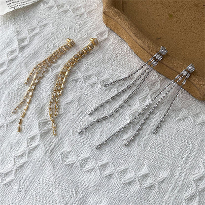 Geometric Zircon Line Earrings with 925 Silver Posts - Gold & Rhodium Plated Sweet Edgy Style
