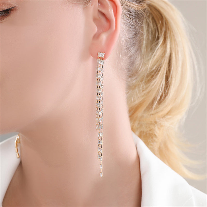 Geometric Zircon Line Earrings with 925 Silver Posts - Gold & Rhodium Plated Sweet Edgy Style