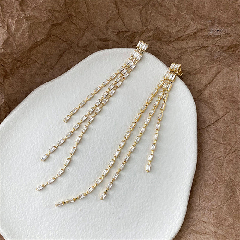 Geometric Zircon Line Earrings with 925 Silver Posts - Gold & Rhodium Plated Sweet Edgy Style