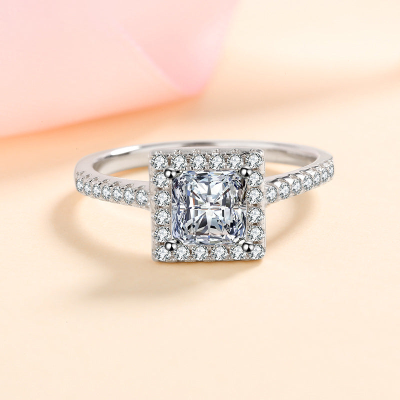 Geometric Princess Cut 1CT Moissanite Ring in 925 Sterling Silver for Women