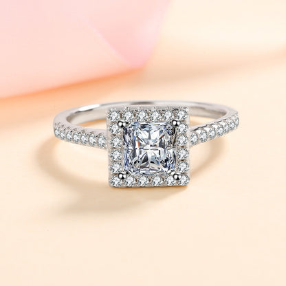 Geometric Princess Cut 1CT Moissanite Ring in 925 Sterling Silver for Women