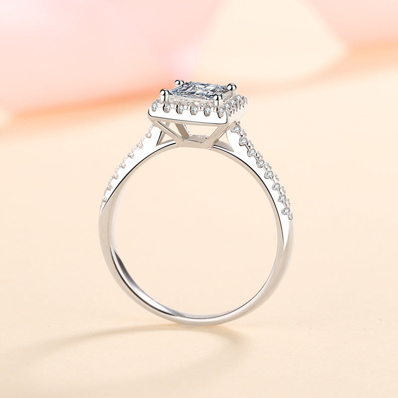 Geometric Princess Cut 1CT Moissanite Ring in 925 Sterling Silver for Women