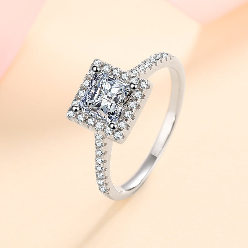 Geometric Princess Cut 1CT Moissanite Ring in 925 Sterling Silver for Women