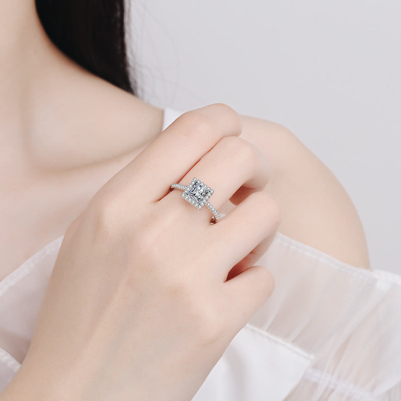 Geometric Princess Cut 1CT Moissanite Ring in 925 Sterling Silver for Women