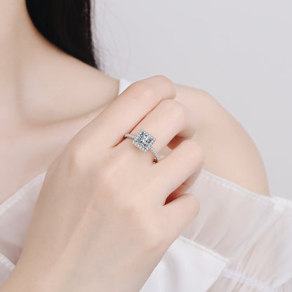 Geometric Princess Cut 1CT Moissanite Ring in 925 Sterling Silver for Women