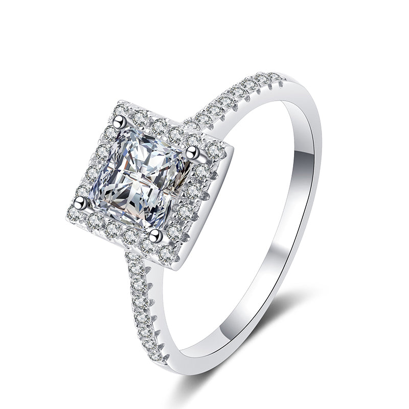 Geometric Princess Cut 1CT Moissanite Ring in 925 Sterling Silver for Women