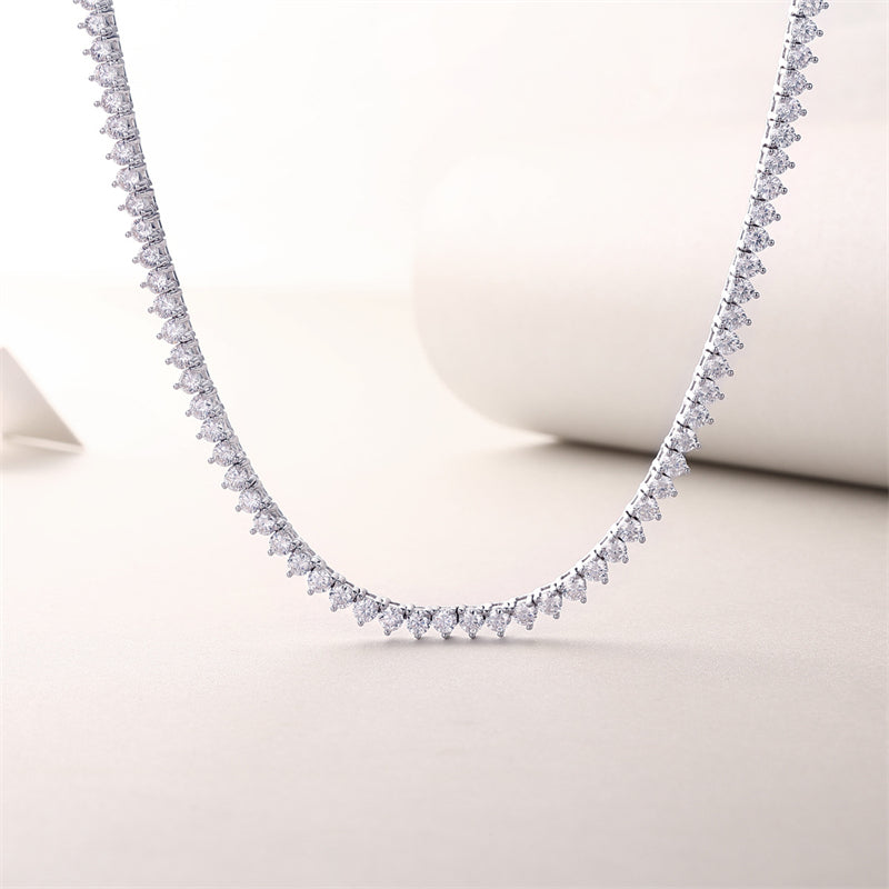 Glamorous Women's Silver Necklace with Round Moissanite Pendant